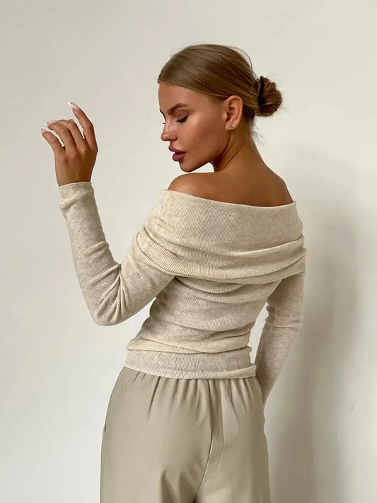 Off Shoulder Knit Woollen Sweater