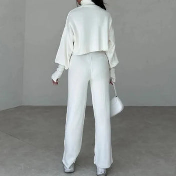 Turtleneck Top Pullover & High Waist Pants Suit