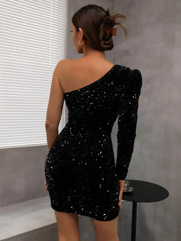 Elegant Dress Black One Shoulder Dress