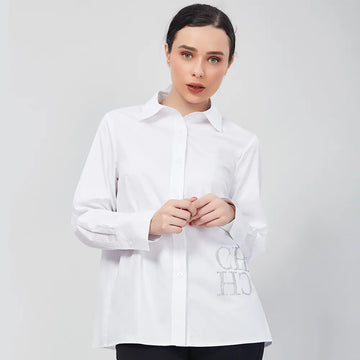 Elegant White Long Sleeve Turn-Down Neck Shirt