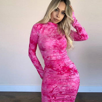 Bodycon Pleated Long Sleeve Dress