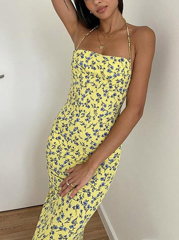 Floral Print Backless dress