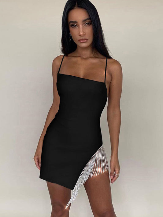 Tassel Solid Strapless Patchwork Bodycon Dress