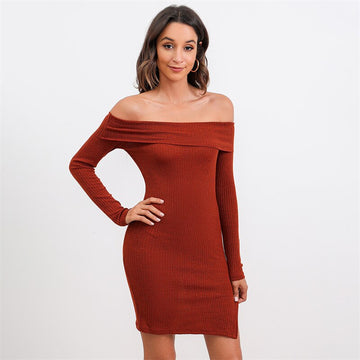 One-Line Neck Slit Dress